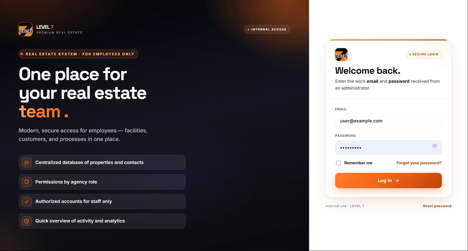The Level7 platform, managing properties and client activity